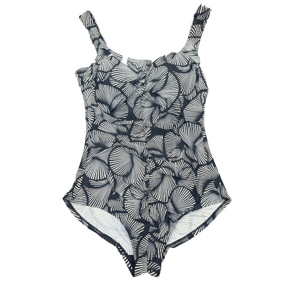 Island Pearls Women’s One Piece BLACK & WHITE Shell Pattern Swimsuit SZ 14 - Picture 1 of 7